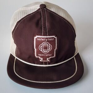 Vintage Safety Test Specialist Trucker Hat Patch Snapback Cap Brown Beige 80s‎